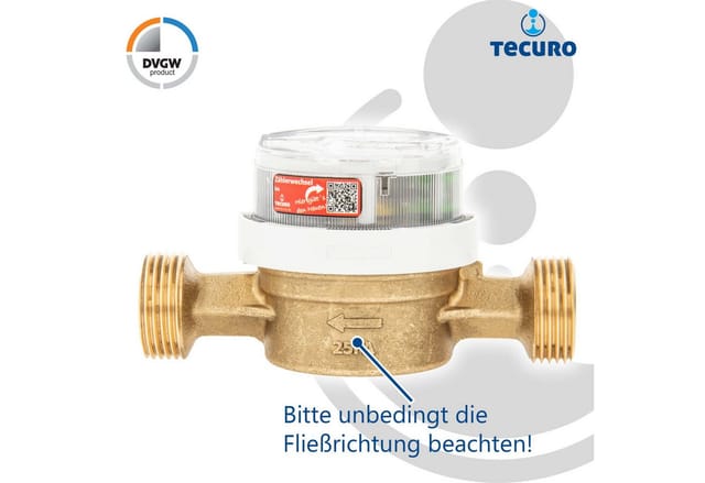 tecuro Kalt - Wasserzähler mit Baulänge 130 mm, Q³ 4,0 m³/h, DN20, 1 Zoll Außengewinde, bis 30°C, DVGW, WRAS, 6 Jahre Eichlaufzeit