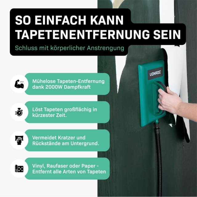 Dampftapetenablöser 2000W - 4,5L und 3,5m Schlauch
