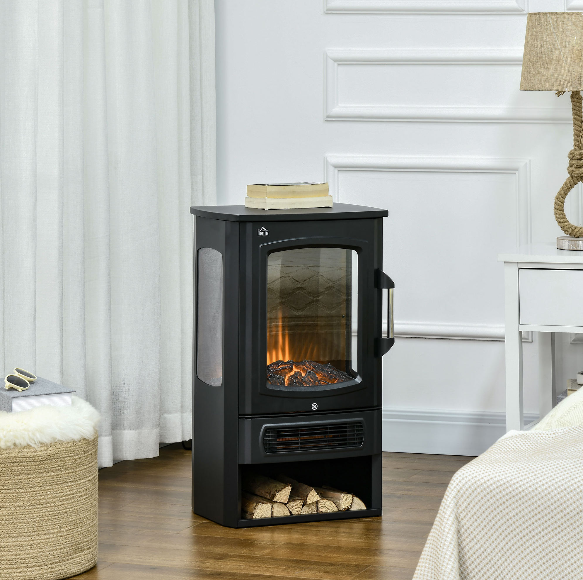 Meubliv Elektrische Standkamin 44,5 X 32 X 74 Cm Schwarz – Flammeneffekt