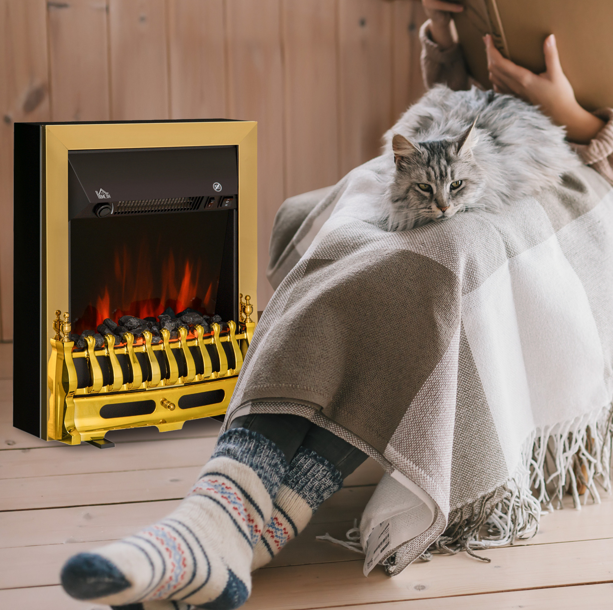 Meubliv Elektrische Kaminheizung 48,2 X 18,5 X 59,2 Cm, Gold – Flammeneffekt