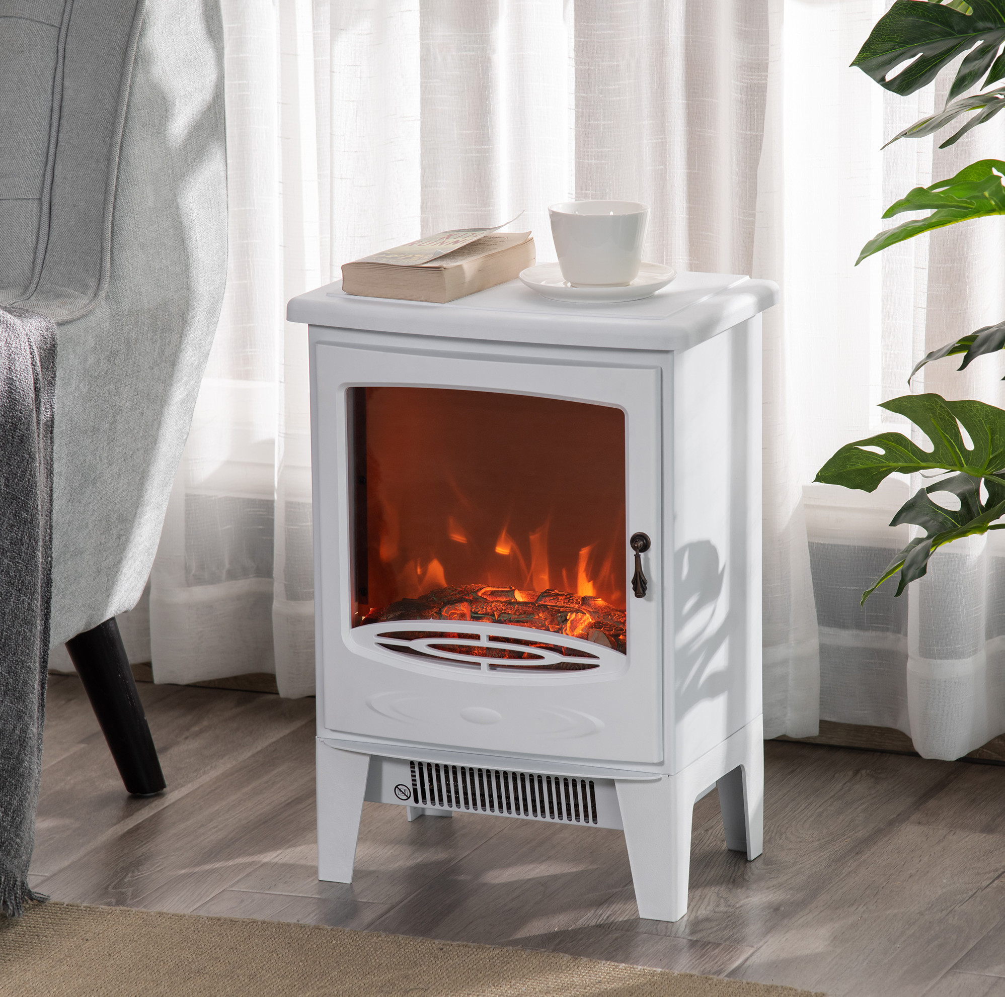 Meubliv Elektrischer Kamin 39 X 26 X 54,8 Cm Weiß – Flammeneffekt, 900/1800 W