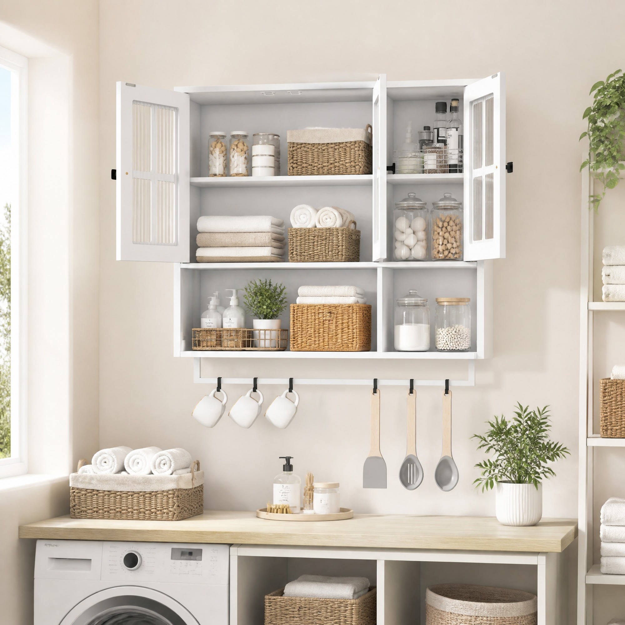 Meubliv Weiße Badezimmerschrank-wandmontage 88 X 26 X 82,5 Cm Mit Glastüren