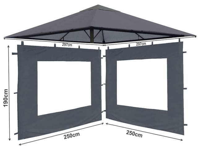 Quick-star - Set Ersatzdach und 2 Seitenteile für Garten Pavillon 3x3m Grau ral 7012 Antik Pavillondach Ersatzbezug Seitenwand