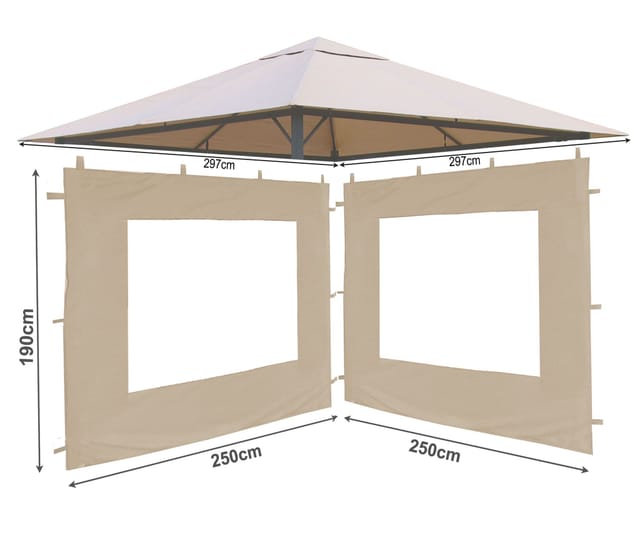 Quick-star - Set Ersatzdach und 2 Seitenteile für Garten Pavillon 3x3m Sand Antik Pavillondach Ersatzbezug Seitenwände