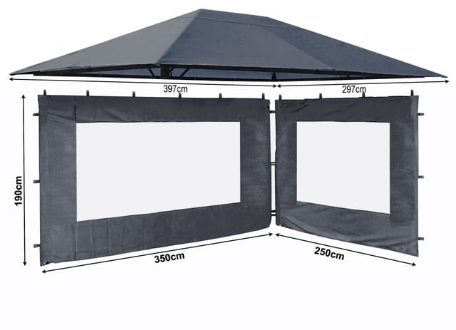 Quick-star - Set Ersatzdach und 2 Seitenteile für Garten Pavillon 3x4m Grau ral 7012 Antik Pavillondach Ersatzbezug Seitenwände
