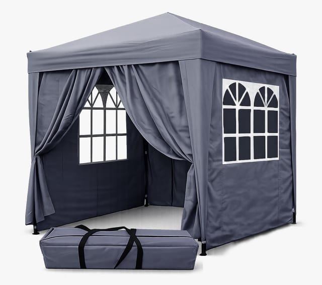 Quick-star - Pop-Up-Pavillon 2 x 2 m Smoky Grau mit 4 Easy-Klett Seitenwänden 2 mit Reißverschlüssen