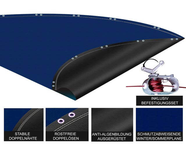 Abdeckplane Pool Rund Planenmaß Ø 420 cm passend für Poolgröße Ø 320 - 366 cm Winterabdeckplane Poolabdeckung 200g/m² Blau