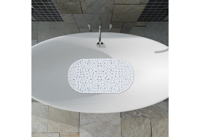 Relaxdays - Badewannenmatte Steinoptik, rutschfeste Badeeinlage mit Saugnäpfen, waschbare Rutschmatte, 36 x 68 cm, weiß