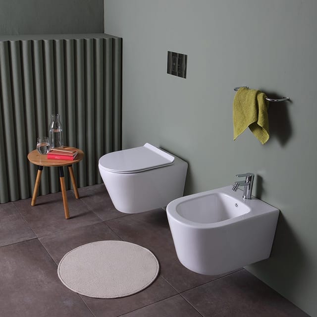 Kiamami Valentina - Keramik-Bidet Und Spülrandloses Wc In Glänzend Weißer Farbe Blues