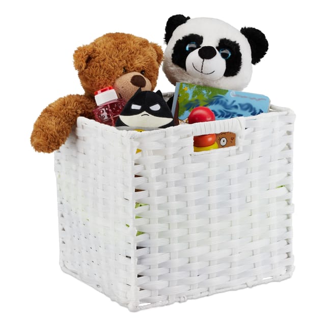 Aufbewahrungskorb, quadratischer PP-Korb für Bad u. Kinderzimmer, Regalkorb geflochten, 31x32x30 cm, weiß - Relaxdays