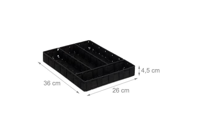 Besteckkasten, Schubladeneinsatz mit 4 Fächern, für Küchenbesteck, geflochten, HxBxT 4,5 x 26 x 36 cm, schwarz - Relaxdays