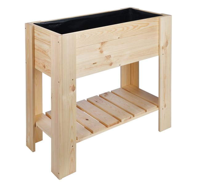 Spetebo - Massivholz Hochbeet - Holz Pflanzkasten mit Ablage - Garten Pflanzbeet Gemüse Beet Kräuterbeet