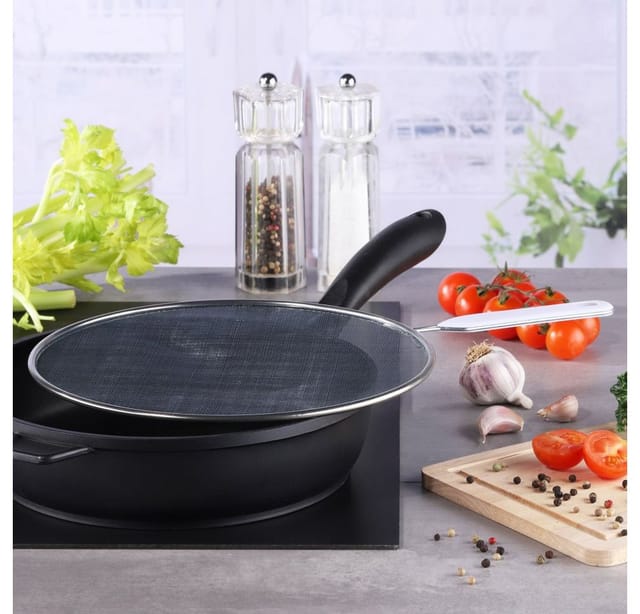 Edelstahl Pfannenspritzschutz - ø 26cm und 29cm - Spritzschutz Sieb Spritzdeckel