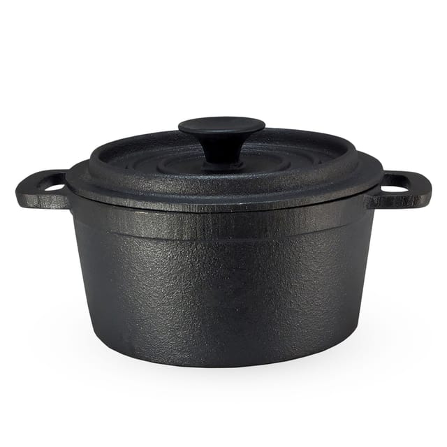 Gusseisen Topf mit Deckel 14 cm - Grilltopf Eisentopf Kochtopf Schmortopf Bräter