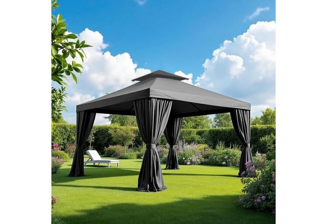 Pavillon Ersatzdach wasserdicht mit pvc Beschichtung 3 x 3 Meter - anthrazit - Pavillondach mit Kaminabzug - Universal Garten Party Pavillon Dach