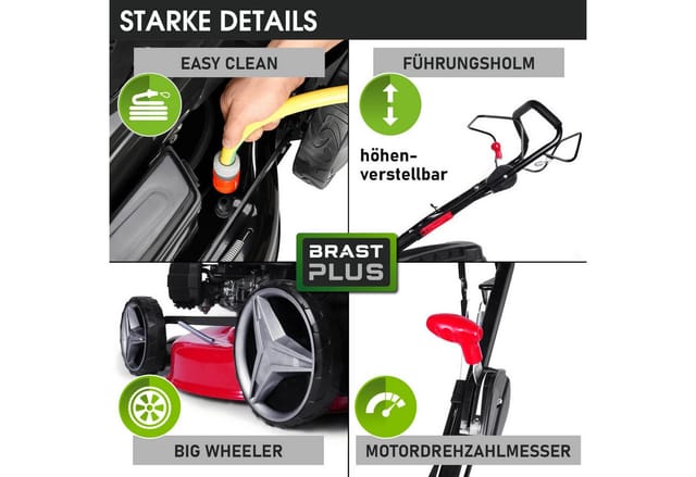 Benzin Rasenmäher mit Antrieb 5,2kW(7PS) 51cm Schnittbreite tüv 4 Takt ohv Motor 30-80mm Schnitthöhe 60L Fangkorb Stahlgehäuse - Brast