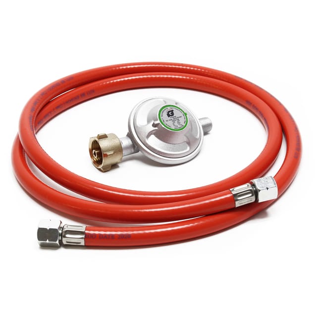 Wiltec Druckminderer auf 50mbar mit 200cm Propanschlauch für Gaszylinder mit 21,8x1,14L Gasdruckregler Druckregler Gasregler Gasdruckminderer