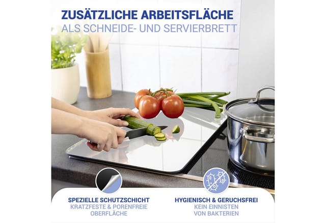 Herdabdeckplatten Universal Silber 2er Set, für alle Herdarten, Silber glänzend, Gehärtetes Glas silber, Kunststoff (tpe) hellgrau - silber glänzend
