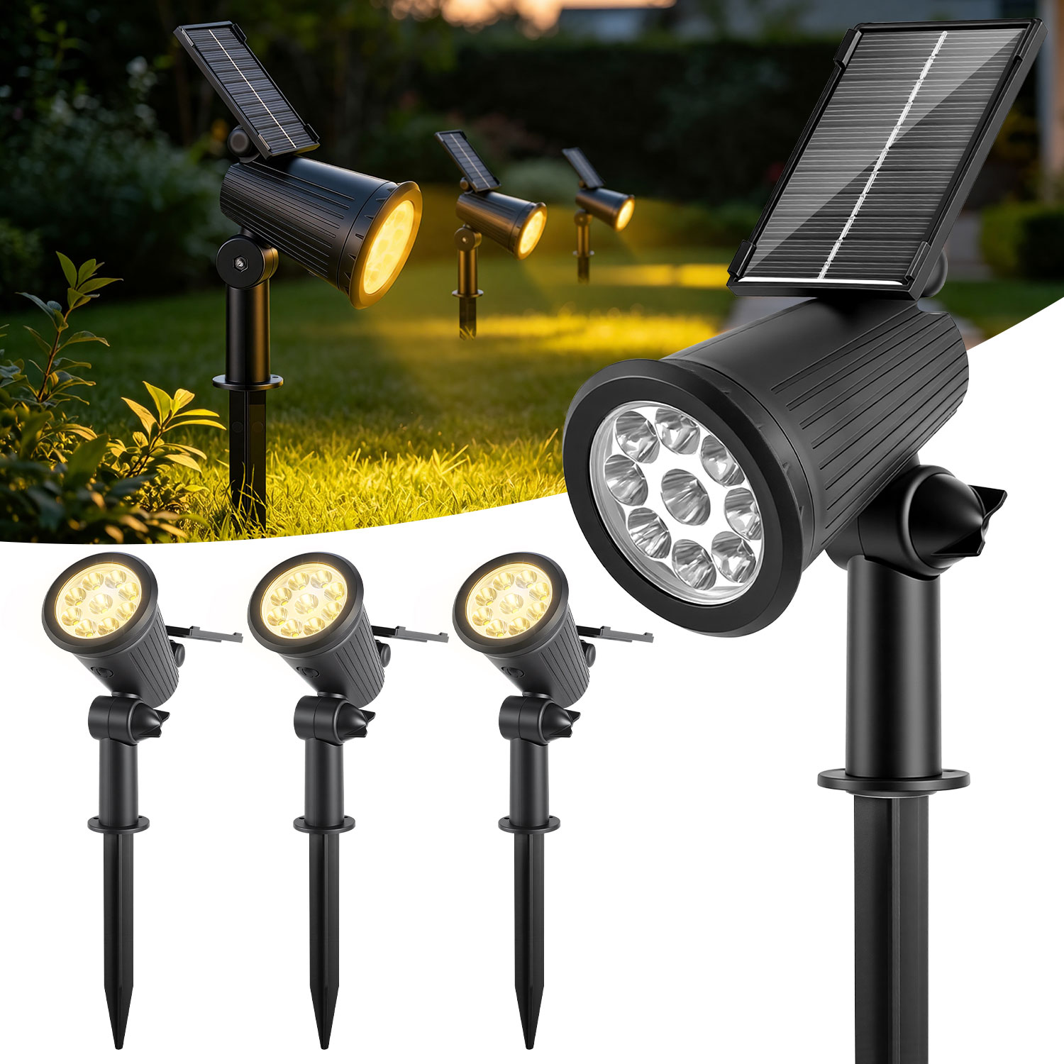 Tolletour 4x Led Solar Gartenstrahler Mit Erdspieß Gartenleuchte Solarleuchte Solarstrahler Außen Wasserdicht Ip65 3w Warmweiß