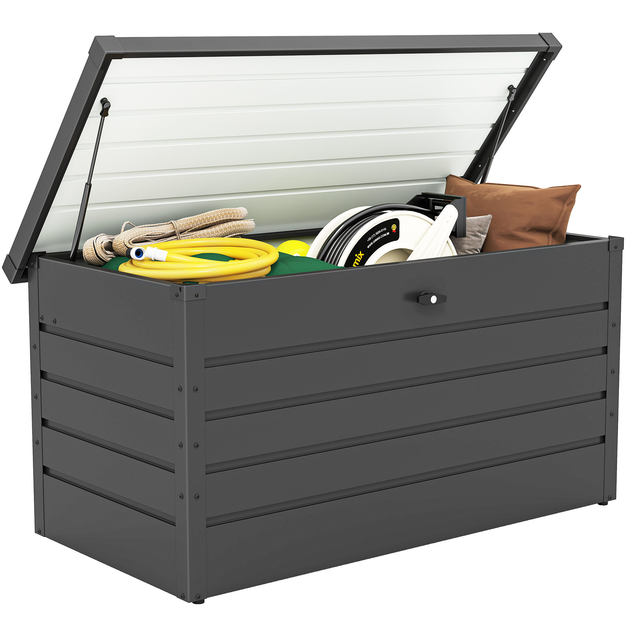 Xxl-gartenbox (311 L), Verzinkt, Mit Schloss Und Gasdruckfeder, 120 X 62 X 62 Cm, Dunkelgrau