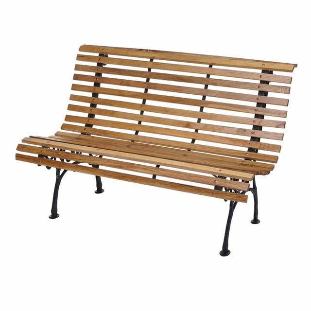 Gartenbank HHG-695, Sitzbank Parkbank Holzbank, 2-Sitzer Gusseisen Holz 122cm 22kg hellbraun