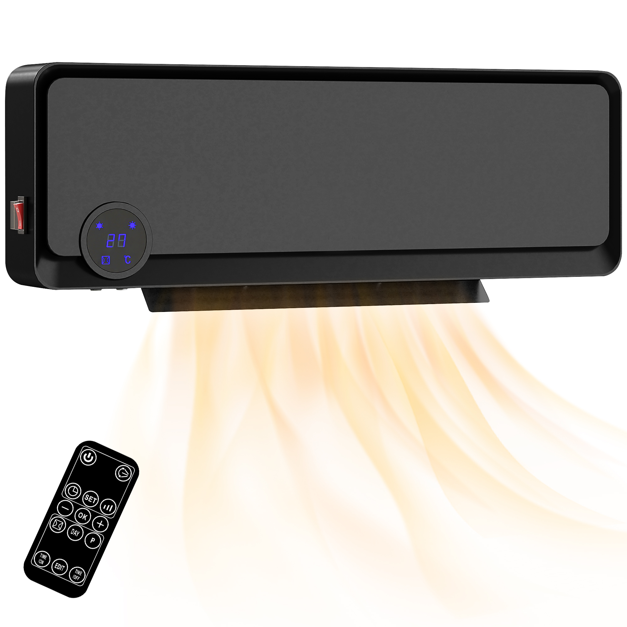 Elektrischer Wandheizkörper (1000 W/2000 W) Mit Led-anzeige, Schutzart Ipx2 (wasserdicht) Und Fernbedienung, 56 X 11,7 X 18,5 Cm, Schwarz
