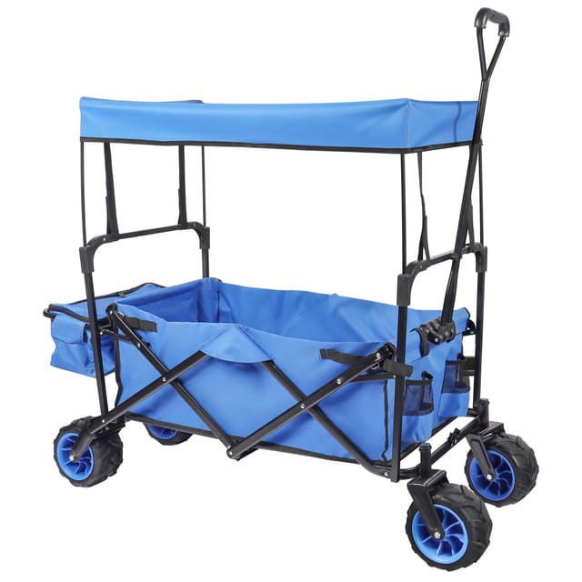 Toboli - Wiltec Faltbarer Bollerwagen mit Sonnendach, Faltbollerwagen für max. 70 kg, Klappbollerwagen mit großer Ladefläche und Taschen, offroad