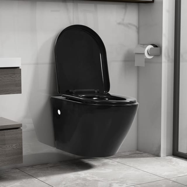 Wand-WC ohne Spülrand Keramik Schwarz - Vidaxl