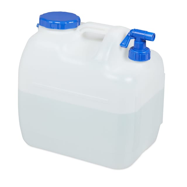 Relaxdays - Wasserkanister mit Hahn, Weithals Schraubdeckel, Trinkwasserkanister Camping, 23L, Kunststoff, BPA-frei, weiß