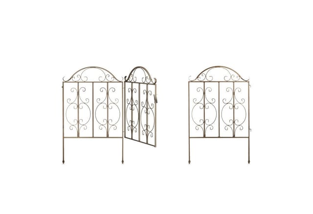 Gartentor, 3-teilig, Stahl, Gartenpforte Ornamente, Gartentür mit 2 Zaunelementen, HxB: 98,5 x 185 cm, bronze - Relaxdays