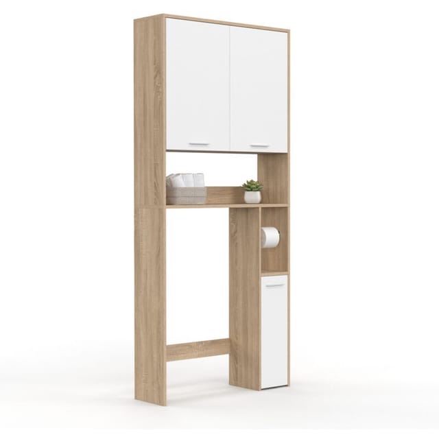 Regalmöbel mit WC-Aufsatz WALLIS aus Holz in Buche und Weiß