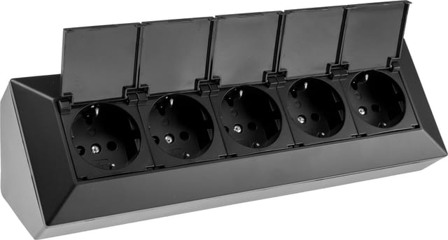 Chilitec - Steckdosenblock 23943, 5-fach, mit Schutzklappen, 250V/16A, schwarz