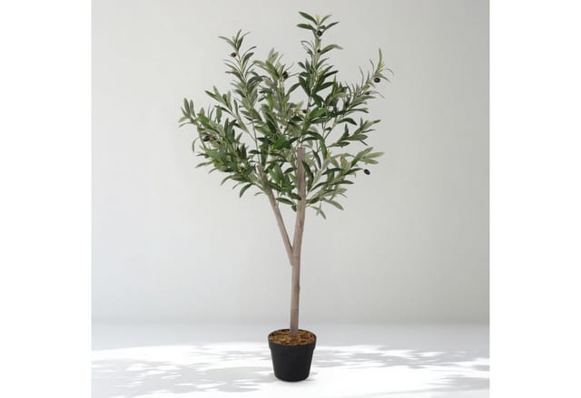 Spetebo - Olivenbaum Kunstpflanze im schwarzen Topf mit 20 Oliven - 120 x 60 cm - Künstlicher Baum im Blumentopf mit 580 Blättern