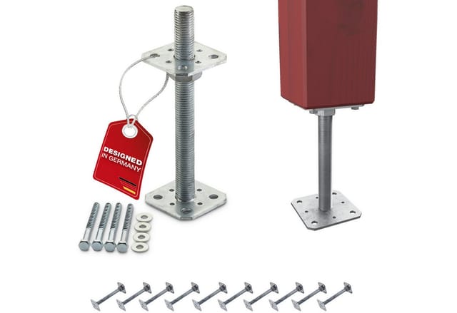Sotech Pfostenbeschlag Stützträger Gewinde M24 Stahl Feuerverzinkt Höhenverstellbar Zum Aufschrauben, Witterungsbeständig, 80 X 80 X 250 Mm - 10 Stück