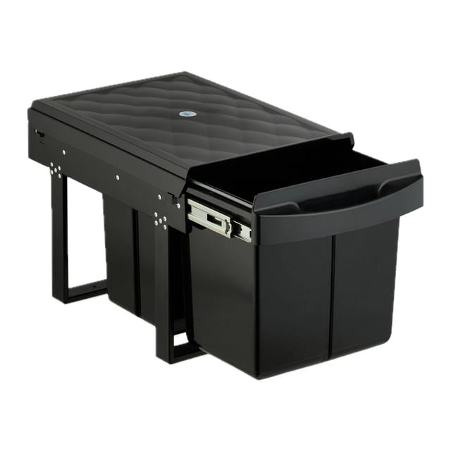 Relaxdays Einbaumülleimer, 3 Fächer, 15l & 2x 8l, HBT: 34,6 x 34 x 51,8 cm, ausziehbar, Müllsystem Unterschrank, schwarz