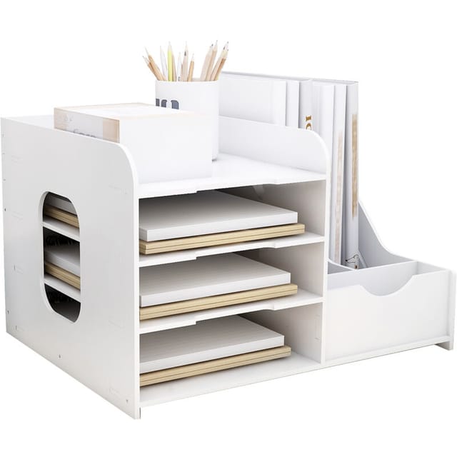 Schreibtisch-Organizer, Dokumentenablage, Tisch-Organizer, Dokumentenhalter, 40x31x25cm, Weiß