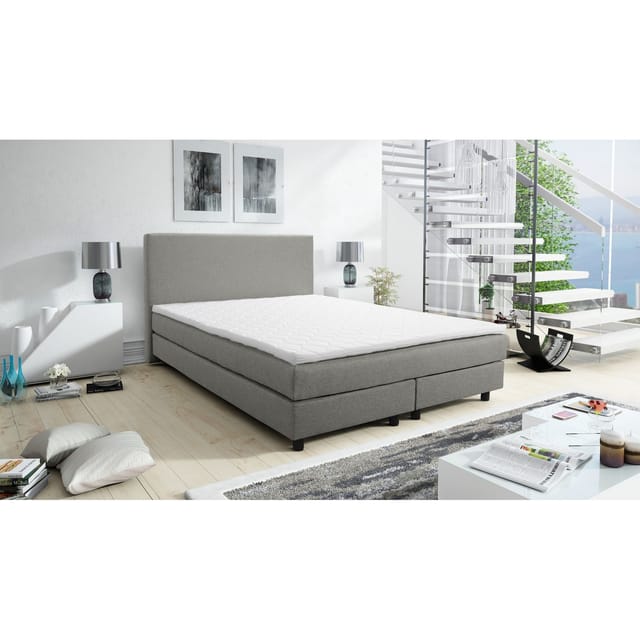Küchen Preisbombe - Boxspringbett Boxbett Glenn 1 Hotelbett 140x200 Bonellfederkern Bett Topper hellgrau