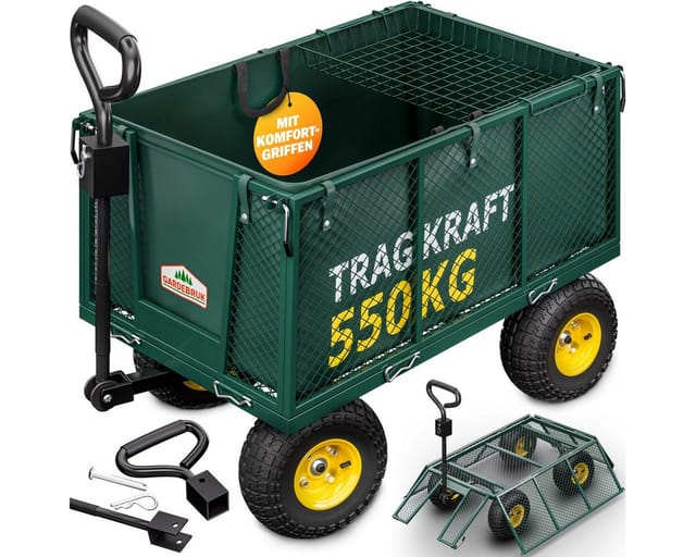 Gardebruk - Transportwagen 550kg Belastbar Klappbar Profil Luftreifen Plane Gartenkarre Bollerwagen Handwagen Gartenwagen