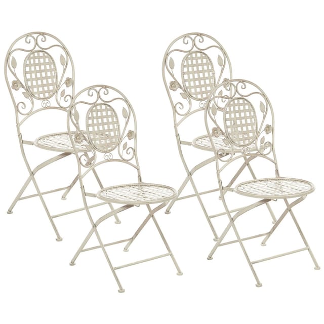 Beliani - Gartenstuhl cremeweiß Metall 4er Set zusammenklappbar Balkon Terrasse Garten romantisch