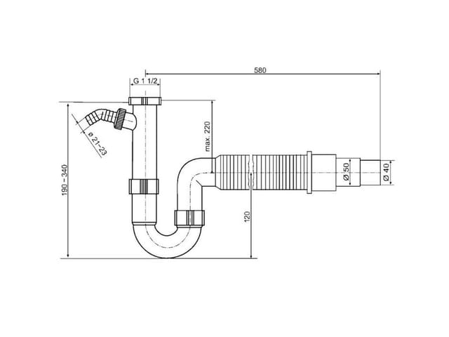 Sanit - Rohrgeruchverschluss G1 1/2x40/50 flexibel Schlauch und Geräteanschluss
