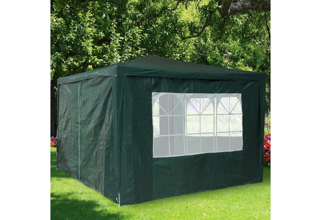 Relaxdays Seitenwand für Pavillon 4er Set, 3 Wände, Fenster, Seitenteil mit Reißverschluss, Kunststoff, HxB 2x3 m, grün