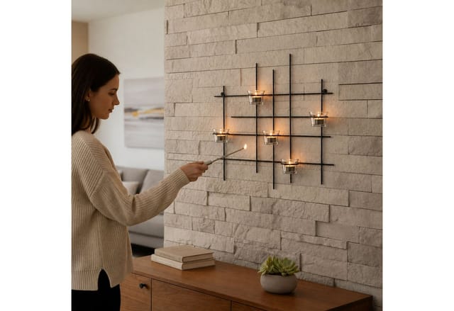 DanDiBo Wandteelichthalter Metall Leuchter 5XXL Wandkerzenhalter 50 cm Teelichthalter Wand Kerzenhalter Wanddeko