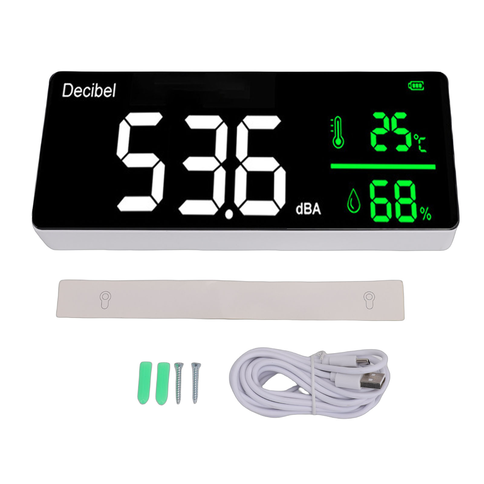 Wandmontiertes, Hängendes Schallpegelmessgerät 30-130db, 11-zoll-led-bildschirm, Geräusch-, Temperatur-, Feuchtigkeits- Und Zeitanzeige, Für Zuhause, Studio, Fabrik.