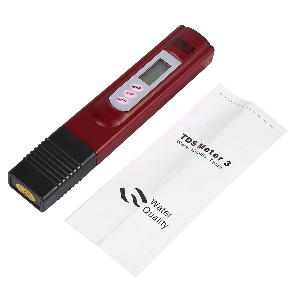 Digitaler Wasserqualitätsprüfstift Mit Lcd-bildschirm, Reinheitsfilter, Tds-messgerät (0 Bis 9999 Ppm), Roter Temperaturanzeige.