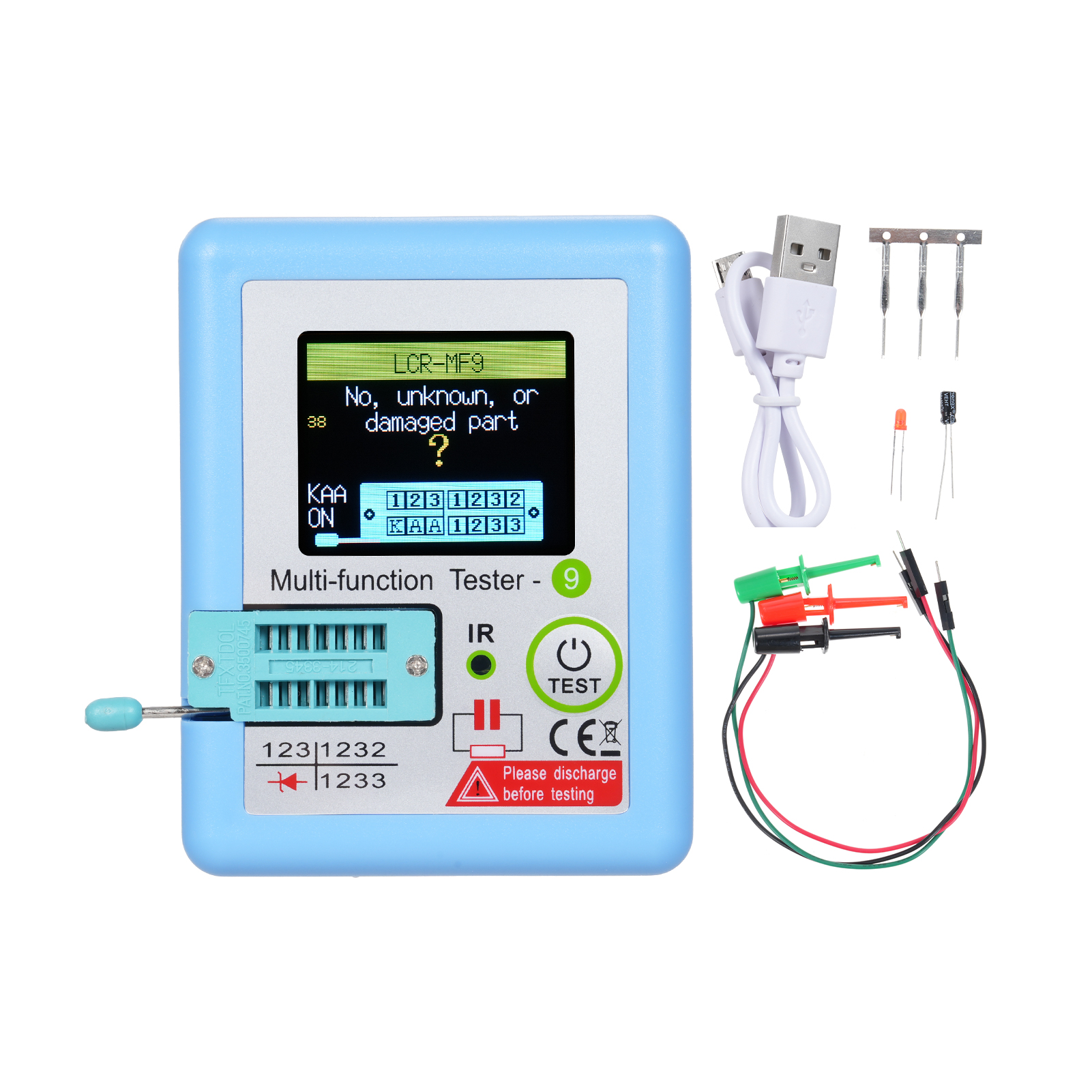 Lcr-mf9 1,8'' Tft Lcd-display-multimeter Transistortester Diode Triode Kondensator Widerstandsmessgerät Mosfet Npn Pnp Triac Mos.