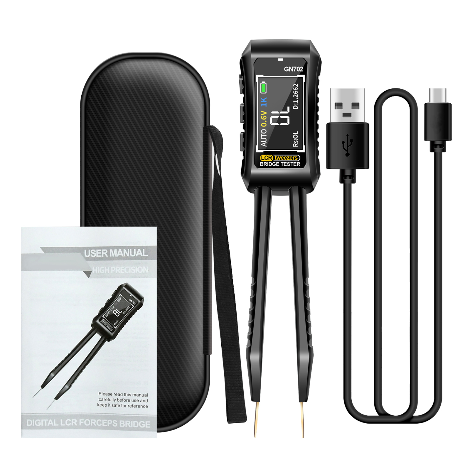 Lcr Smart Pinzette, Digitales Brückenmultimeter Mit Automatischer Bereichswahl, Oled-display, Typ-c-last – Zur Messung Von Widerstand, Kondensator, Induktivität, Diode, Gn702 Summer.