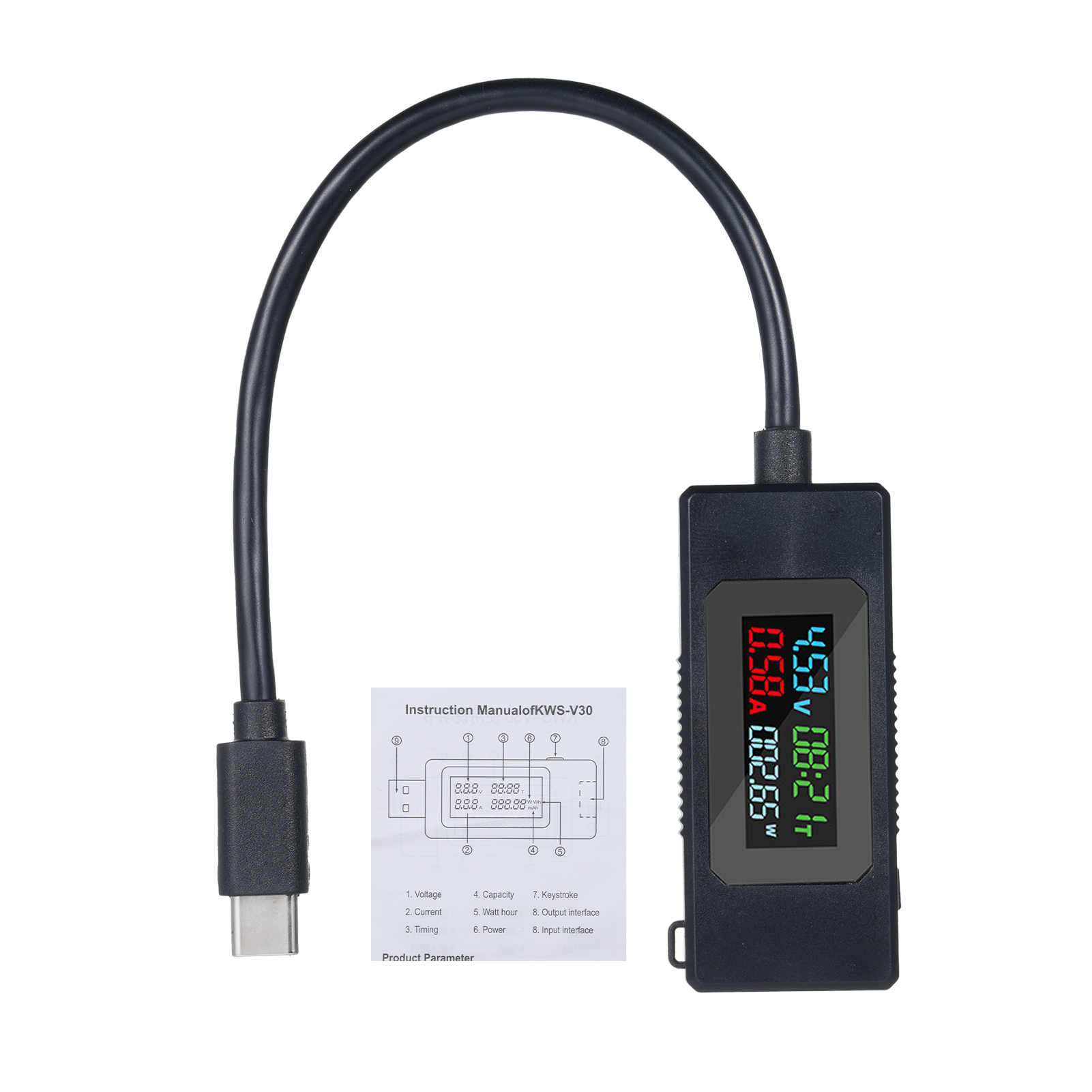 Usb-c Typ-c Spannungs- Und Stromprüfer 4-30 V 0-6,5 A 195 W, Usb-ladegerät-voltmeter Mit Farb-lcd-bildschirm.