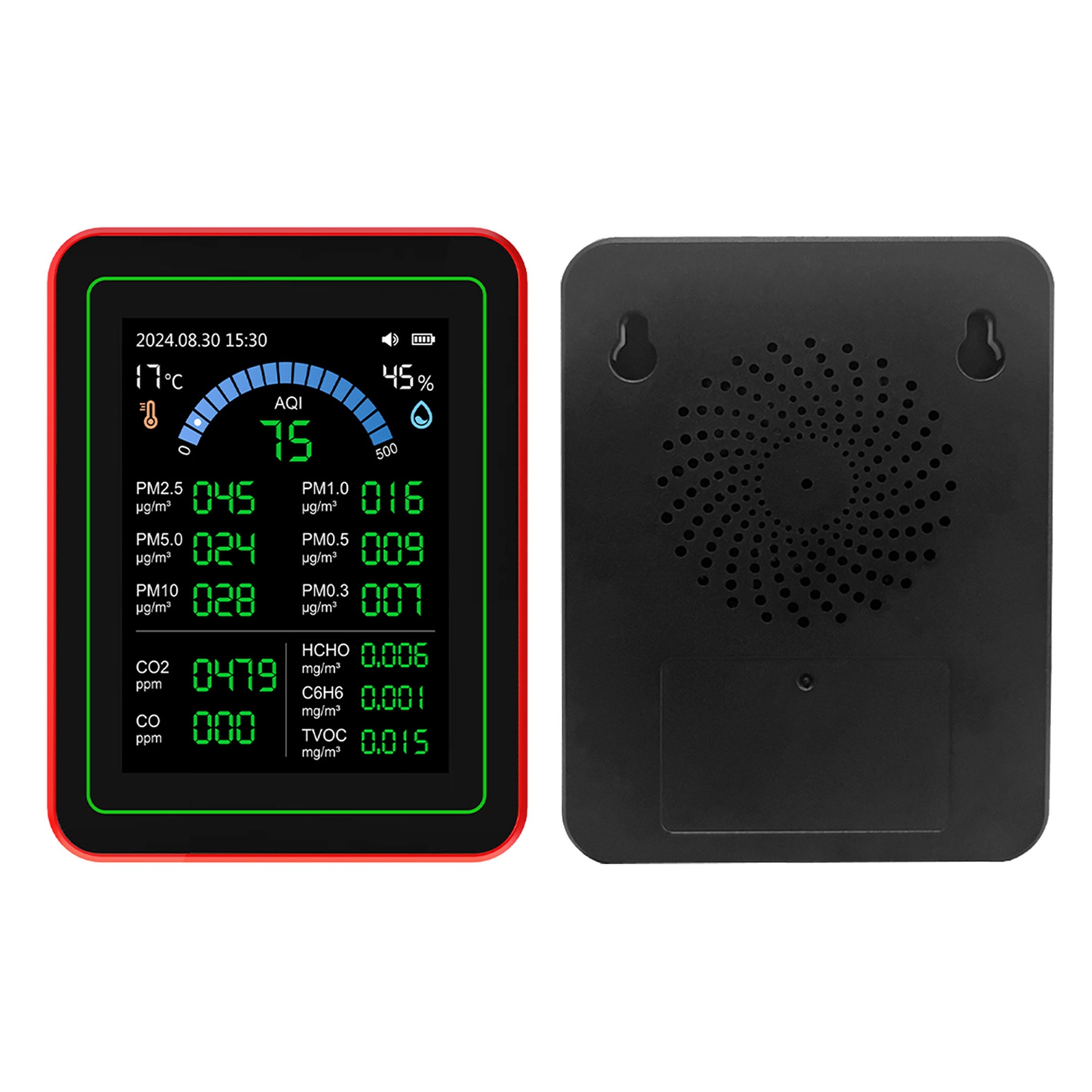 18-in-1 Luftqualitätsmessgerät, Co2 Tvoc Hcho Pm2.5 Pm10, Temperatur- Und Feuchtigkeitsmessgerät, Batteriebetriebener Datenspeicher Für Den Innenbereich, Schwarz.