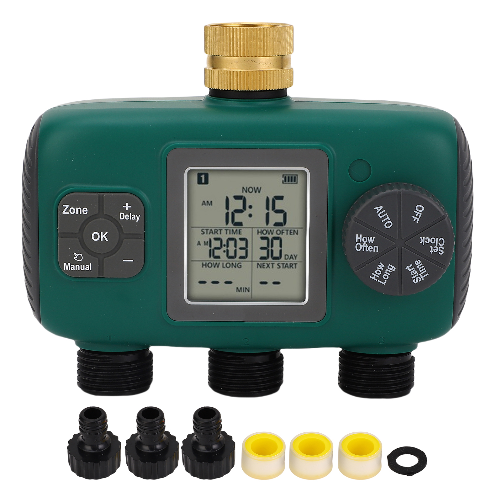 Bewässerungstimer Mit 3 Ausgängen, Messinganschluss, Wasserdicht, Lcd-bildschirm, Bewässerungs- Und Bewässerungssteuerung, Nh4/3 Zoll Außengewinde.