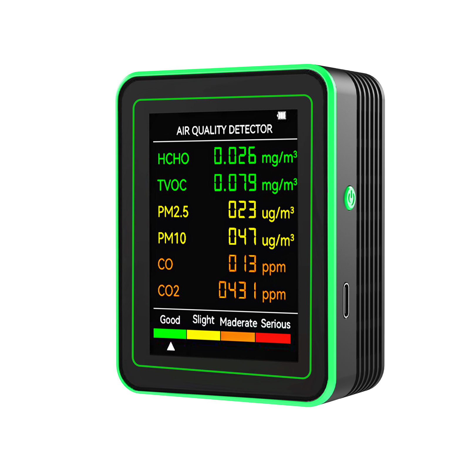 6-in-1 Luftqualitätsmonitor, Multifunktionaler Kohlendioxiddetektor, Wandmessgerät Für Pm2.5 Pm10 Co Co2 Hcho Tvoc.